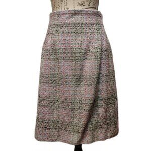 Pink Plaid Tweed Pencil Knee Length Midi Skirt 8 Handmade Academia Office